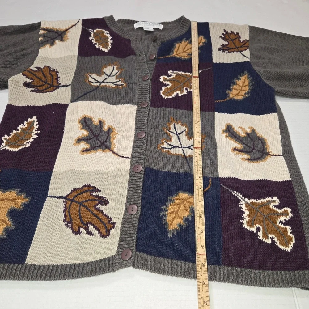 Chrysantheme Woman Leaf Patchwork Cardigan Sweater Grey 14/16 Earthy Art to Wear